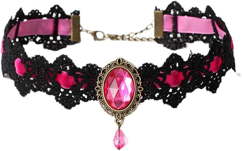IS4U Gothic Lace Choker Necklace with Vintage Crystal Gems - Vampire Bat Design, Perfect for Halloween, Parties & Costumes - Image 1
